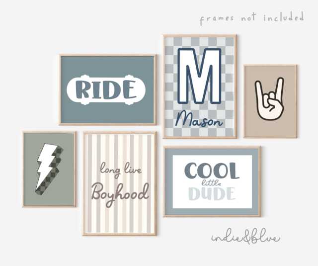 Personalised Gallery Wall Set Of 6 Prints, Blue & Beige Toddler Boy Nursery Bedroom Boyhood, Racing, Cool Prints For Boys - image 1