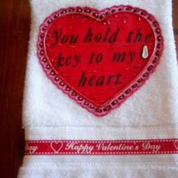 Appliqued Valentine's Day Hand Towel Heart & Key Decor - thumbnail 3