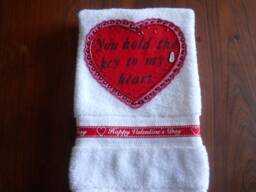 Appliqued Valentine's Day Hand Towel Heart & Key Decor