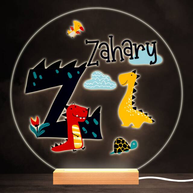Dinosaur Alphabet Letter Z Colourful Round Personalised Gift Lamp Night Light - Bedroom - image 1