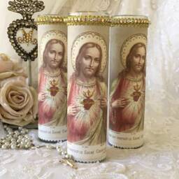 Sacred Heart Of Jesus Prayer Candle, Shabby Cottage Chic Altar Decor - thumbnail 4