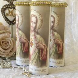 Sacred Heart Of Jesus Prayer Candle, Shabby Cottage Chic Altar Decor - thumbnail 2