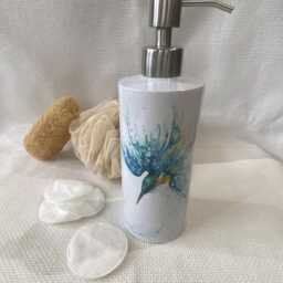 Kingfisher Watercolour Design, Metal Soap Pump Dispenser, By Wildlife Artist Sandi Mower - thumbnail 3