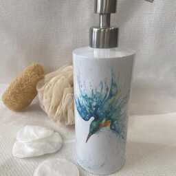 Kingfisher Watercolour Design, Metal Soap Pump Dispenser, By Wildlife Artist Sandi Mower - thumbnail 2