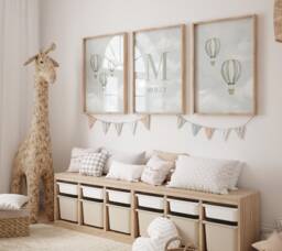 Set Of 3 Hot Air Balloon Animals Prints, Nursery, Playroom, Children's Poster, Girls Boys Bedroom, Kids Wall Art, A3 A4 Print - thumbnail 1