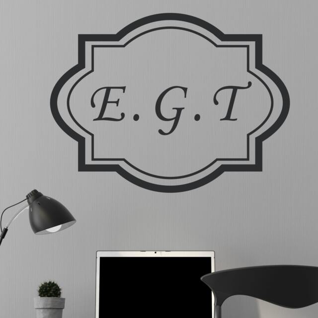 Engraved Frame Monogram Three Letter - Wall Decal Custom Vinyl Art Stickers - image 1