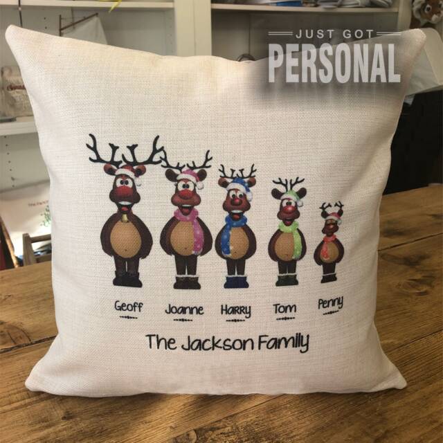 Personalised Reindeer Family Christmas Cushion -Jackson Design - image 1