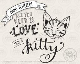 Kitten Wall Art, Hand Lettered Cat Print - Digital Download - thumbnail 1