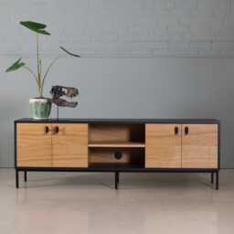 Handcrafted Oak Tv Cabinet, Japandi Media Console, Solid Wood Sideboard - thumbnail 3
