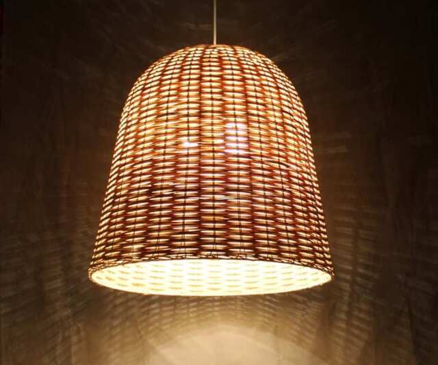 Bell Shaped Rattan Ceiling Lights, Lighting Fixture, Decorative Pendant Light, Lampshade Width 21 - image 1