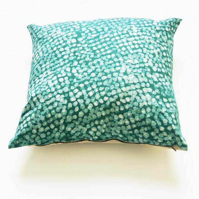 Emerald Green Linen Pillow Cover - Dot Pattern - Handprinted Batik Fair Trade African Textile - 20x20 Squarethrow Cover - image 1