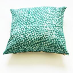 Emerald Green Linen Pillow Cover - Dot Pattern - Handprinted Batik Fair Trade African Textile - 20x20 Squarethrow Cover - thumbnail 1