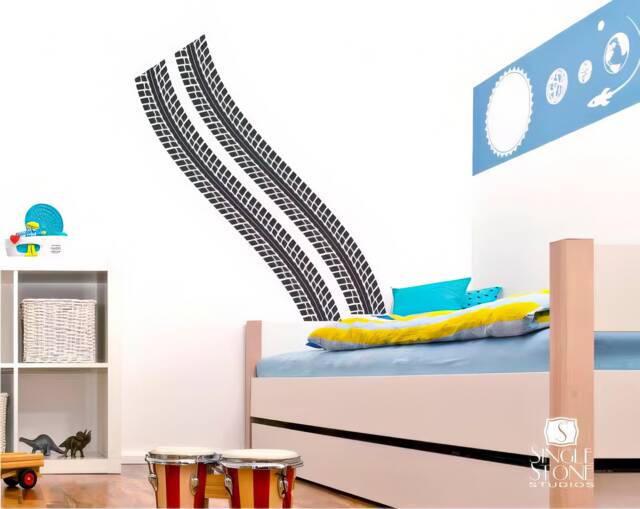 Race Car Tire Tracks Wall Decals Nursery Vinyl Art - image 1