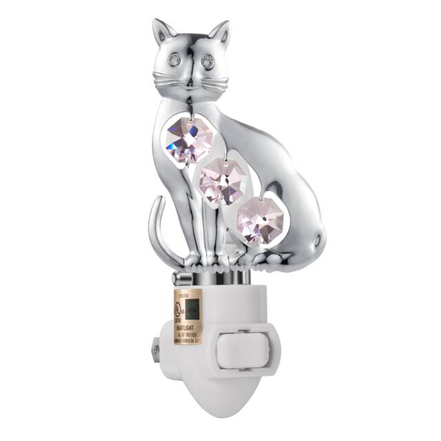 Silver 24K Gold Plated Kitty Cat Handcrafted Luxury Night Light Decorated Swarovski Crystals Bedroom Bathroom Kids Room Gift Premium Decor - image 1