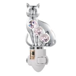 Silver 24K Gold Plated Kitty Cat Handcrafted Luxury Night Light Decorated Swarovski Crystals Bedroom Bathroom Kids Room Gift Premium Decor