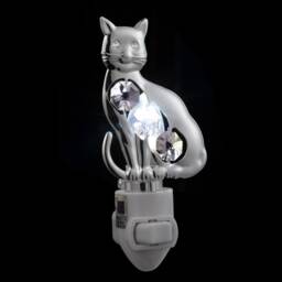 Silver 24K Gold Plated Kitty Cat Handcrafted Luxury Night Light Decorated Swarovski Crystals Bedroom Bathroom Kids Room Gift Premium Decor - thumbnail 2