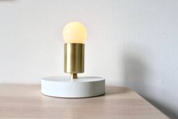 Table Lamp, Minimalist Desk Lamp in Brass Or Polished Nickel, Wood Base Custom Colors, Mid Century Modern Industrial Lighting Fixture