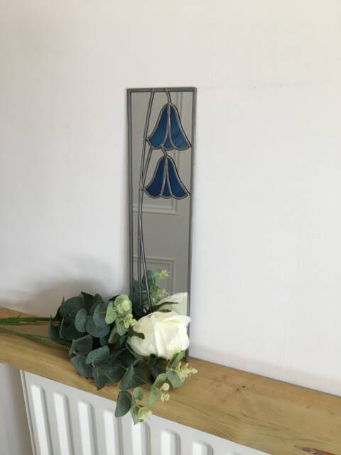 Bluebells Mackintosh Style Stained Glass Effect Mirror Handmade Gift Wedding 10x40cm - 3.94x15.75 Inches - image 1