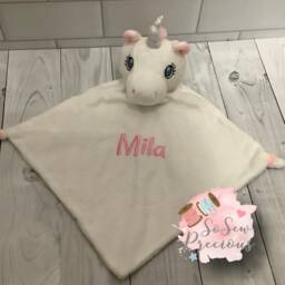 Personalised Baby Comforter, Cubbie Unicorn, New Gift, Personalized Stuffie Blankie, White, Birth Block - thumbnail 2