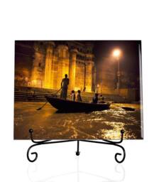 Ganges River Ceramic Art Tile, India Photography, Home Decor Gift - thumbnail 1