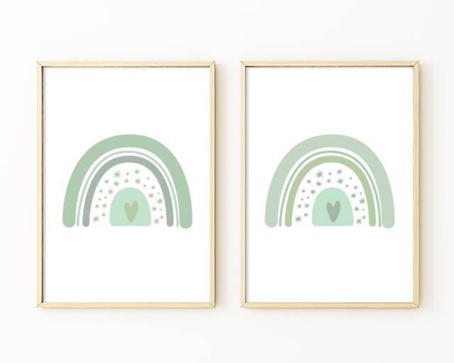 Sage Green Rainbow Prints, Set Of 2 Nursery Decor, Bedroom Prints Baby Boy, Boys - image 1