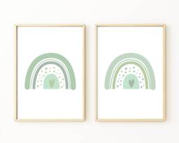 Sage Green Rainbow Prints, Set Of 2 Nursery Decor, Bedroom Prints Baby Boy, Boys - thumbnail 1