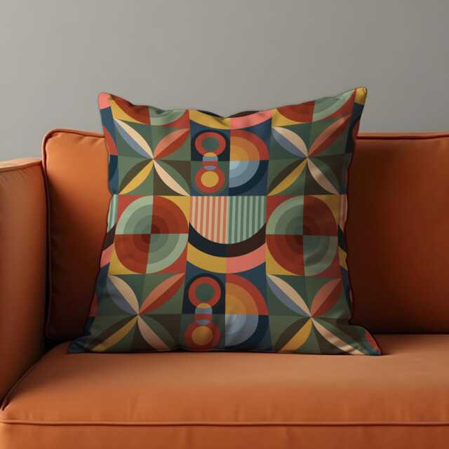Retro Geometric Cushion Cover, Colorful Mid Century Modern Pattern Pillow Case, Eclectic Or Classic Sofas & Beds Cover - image 1