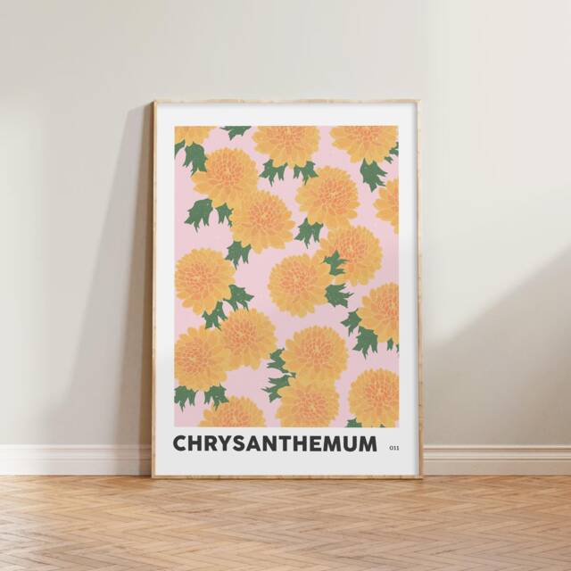 Chrysanthemum November Birth Flower Print - Birthday Prints, Art, Colourful Wall Gifts For Her - image 1