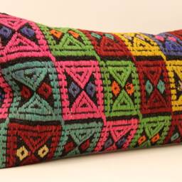 Handmade Wool Kilim Lumbar Pillow Cover, Turkish Boho Cushion - 12x24 Inch - thumbnail 2