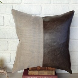 Gray Faux Leather Linen Pillow Cover Rustic Modern Decor - thumbnail 4