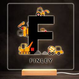 Construction Vehicles Alphabet Letter F Square Personalised Gift Night Light - Bedroom Lamp - thumbnail 1