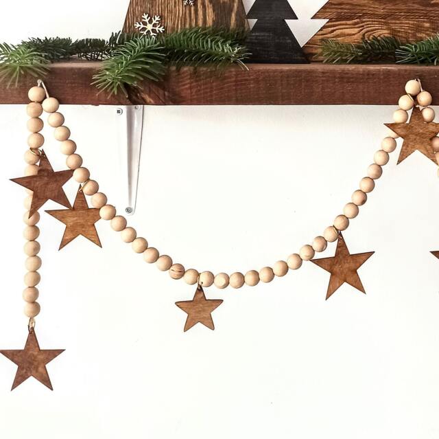 Handmade Wooden Star Christmas Garland Rustic Scandi Decor - image 1