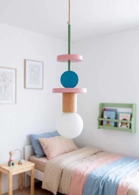Handcrafted Cute Lamp For Wooden Nursery Decor, Whimsical Pendant Light Kids Room Decor - image 1
