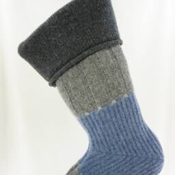 Christmas Stocking Wool Felt Denim Steel Grey Repurposed Winter Sweater Recycled Upcycled 343 - thumbnail 3