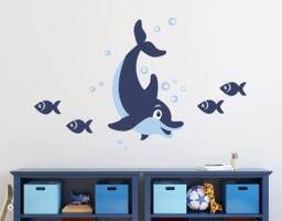 Dolphin & Fish Decal Sea Life Stick On Wall Art Baby Room Decals Boy Decor Personalized Decalisland - Sd 072