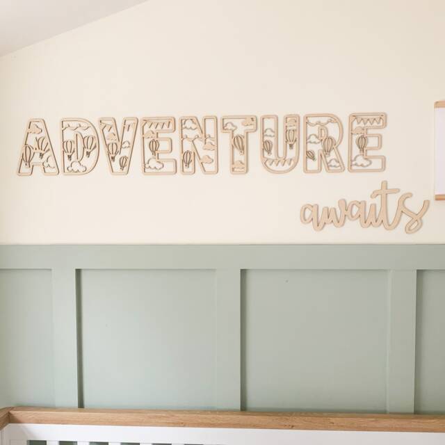 Adventure Awaits Playroom Sign, Safari Nursery, Wall Lettering, Nursery Quote, Wooden Sign, Nursery/Playroom Decor - image 1