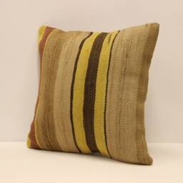 Handwoven Turkish Kilim Pillow, Bohemian Wool Cushion Cover - 16x16 - thumbnail 3