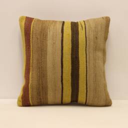 Handwoven Turkish Kilim Pillow, Bohemian Wool Cushion Cover - 16x16
