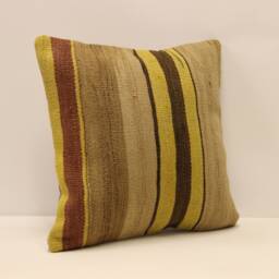 Handwoven Turkish Kilim Pillow, Bohemian Wool Cushion Cover - 16x16 - thumbnail 2