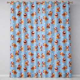 Cute Christmas Puppies Santa Hat On Sky Blue Star Background Seamless Pattern Readymade Eyelet Ring Top Thermal 100% Blackout Curtains - thumbnail 2