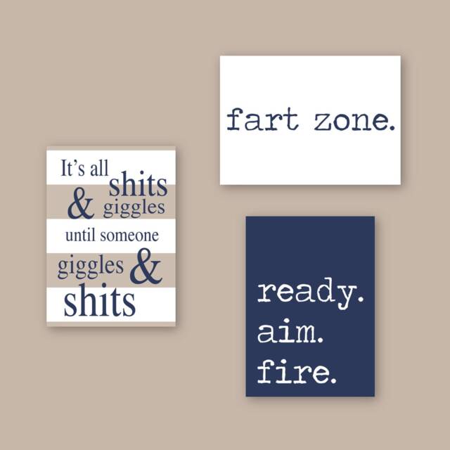 Funny Bathroom Wall Art Prints, Boys Restroom Decor, Set Of 3 - Prints Or Canvas - image 1
