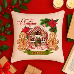 Personalised 1St Christmas Cushion Cover Mrs & Gingerbread Couple First Xmas Custom Throw Pillow Stocking Filler Gift Ekcc03 - thumbnail 2