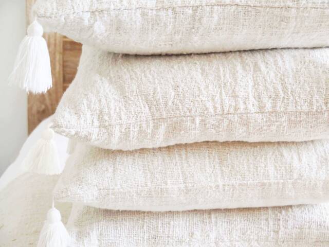 Handwoven Ivory Tassel Cushion Cover Set Of 4, Raw Cotton - image 1