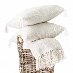 Handwoven Ivory Tassel Cushion Cover Set Of 4, Raw Cotton - thumbnail 3