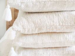 Handwoven Ivory Tassel Cushion Cover Set Of 4, Raw Cotton