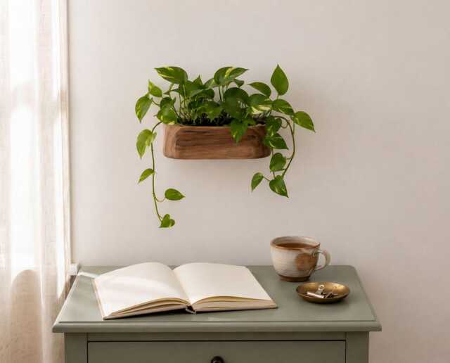 Floating Wooden Wall Planter, Boho Pocket, Plant Shelf For Plants, Display Rack Plants - image 1
