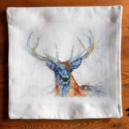Monarch. Red Deer Stag Cushion Cover, Wildlife Art Cushion, Textile Print, Linen Look, Pillow 16Inch - thumbnail 3