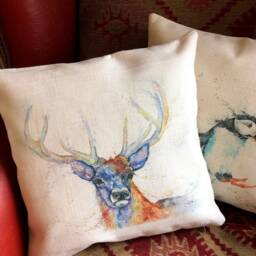 Monarch. Red Deer Stag Cushion Cover, Wildlife Art Cushion, Textile Print, Linen Look, Pillow 16Inch - thumbnail 2