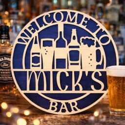Personalised Bar Sign - Laser Cut Wooden Round Wall Plaque For Home Decor, Games Room Or Area - thumbnail 1