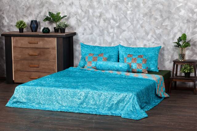 Luxury Aquamarine Faux Fur Bed Set - Tissavel Vegan Astrakhan - image 1